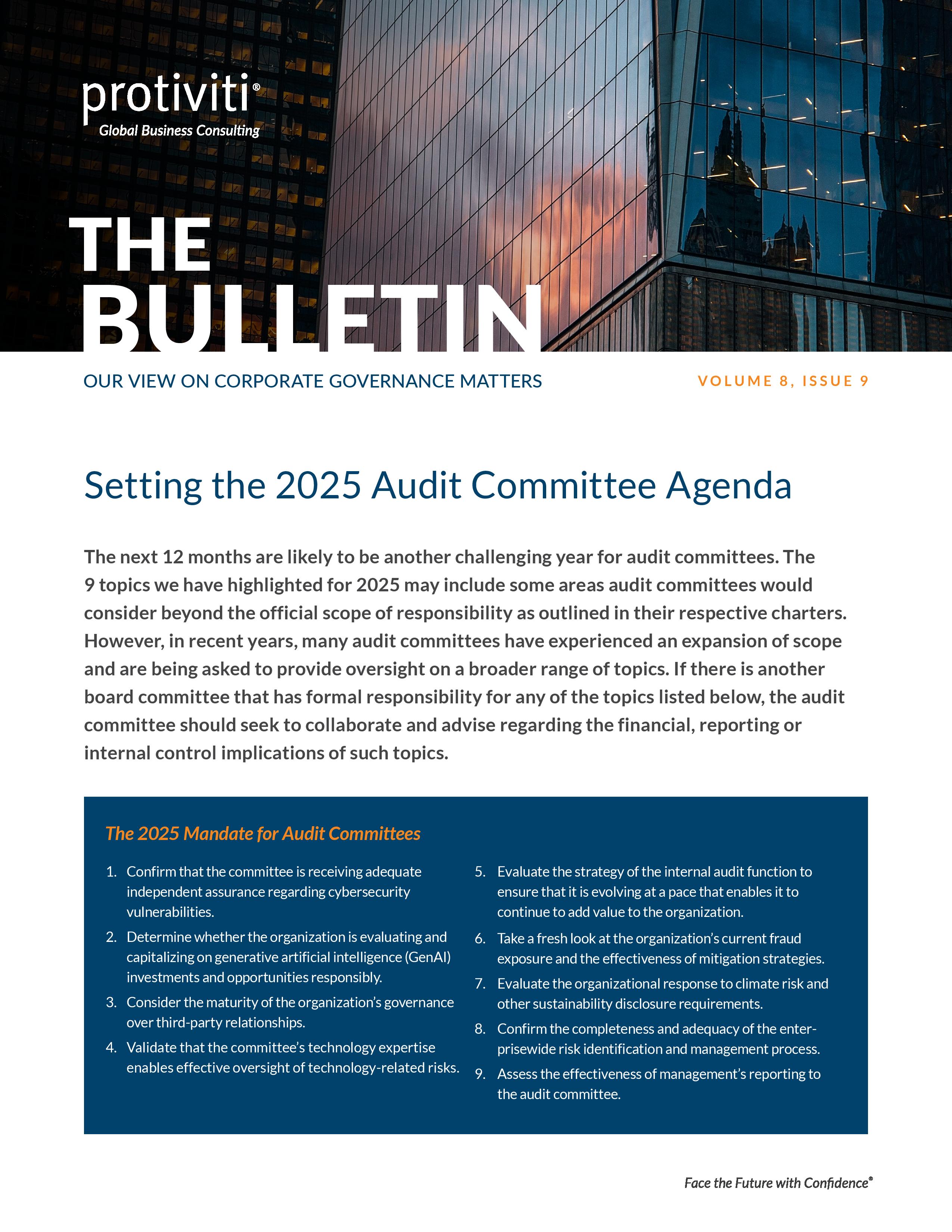 screenshot of the first page of Setting the 2025 Audit Committee Agenda