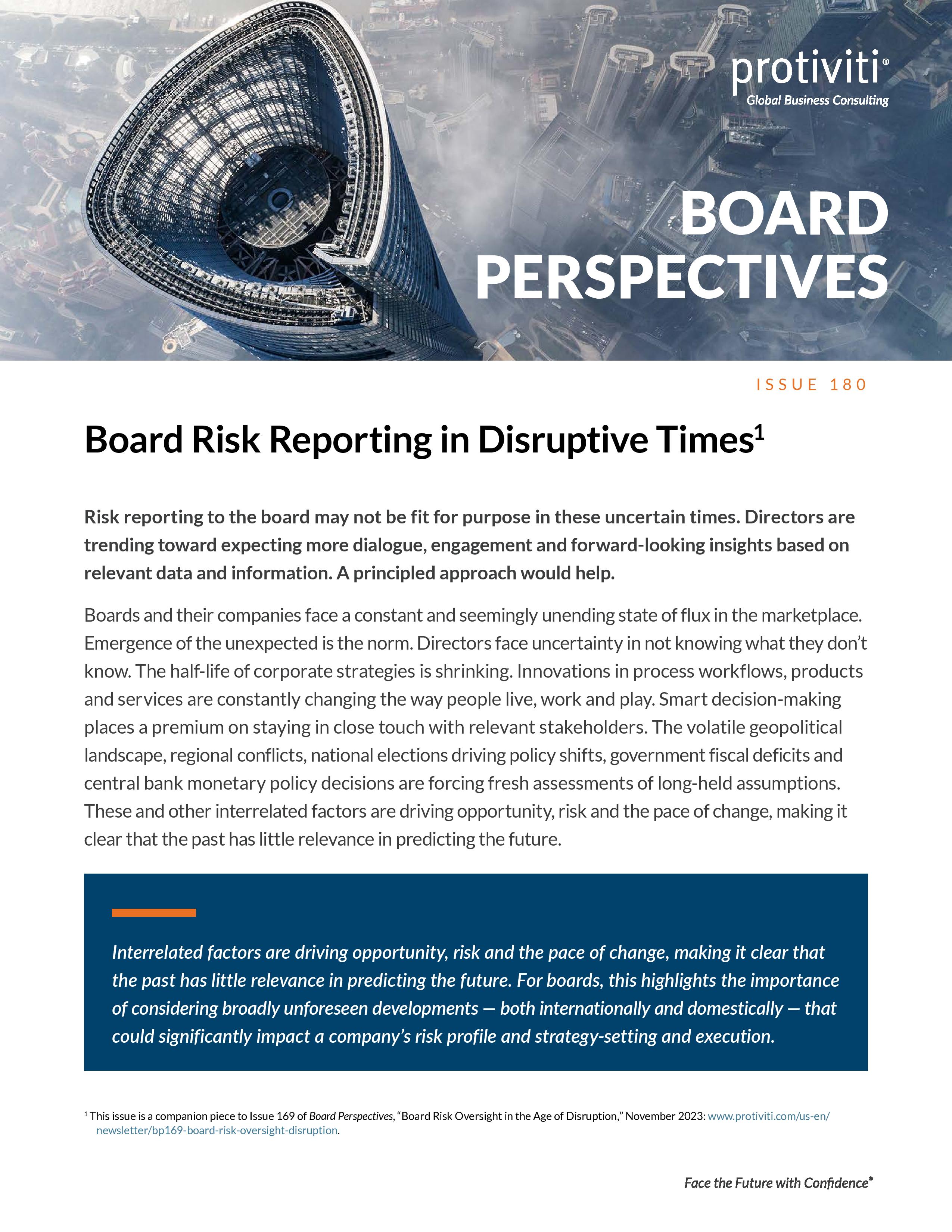 screenshot of the first page of Board Risk Reporting in Disruptive Times