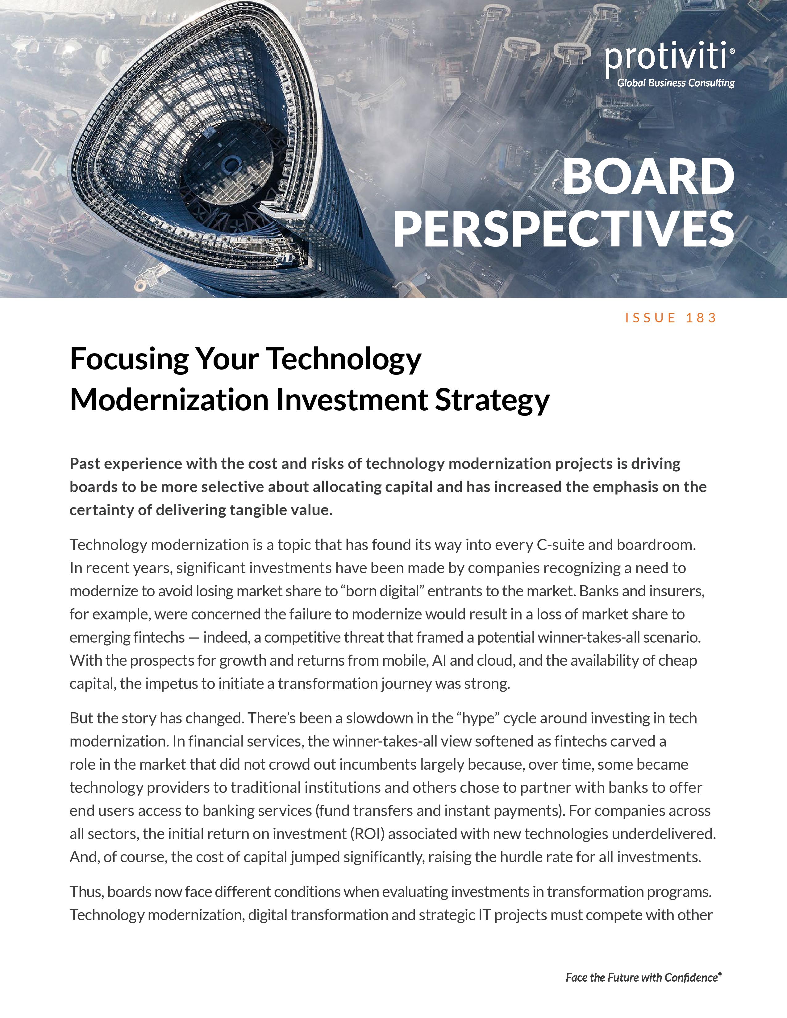 screenshot of the first page of Focusing Your Technology Modernization Investment Strategy