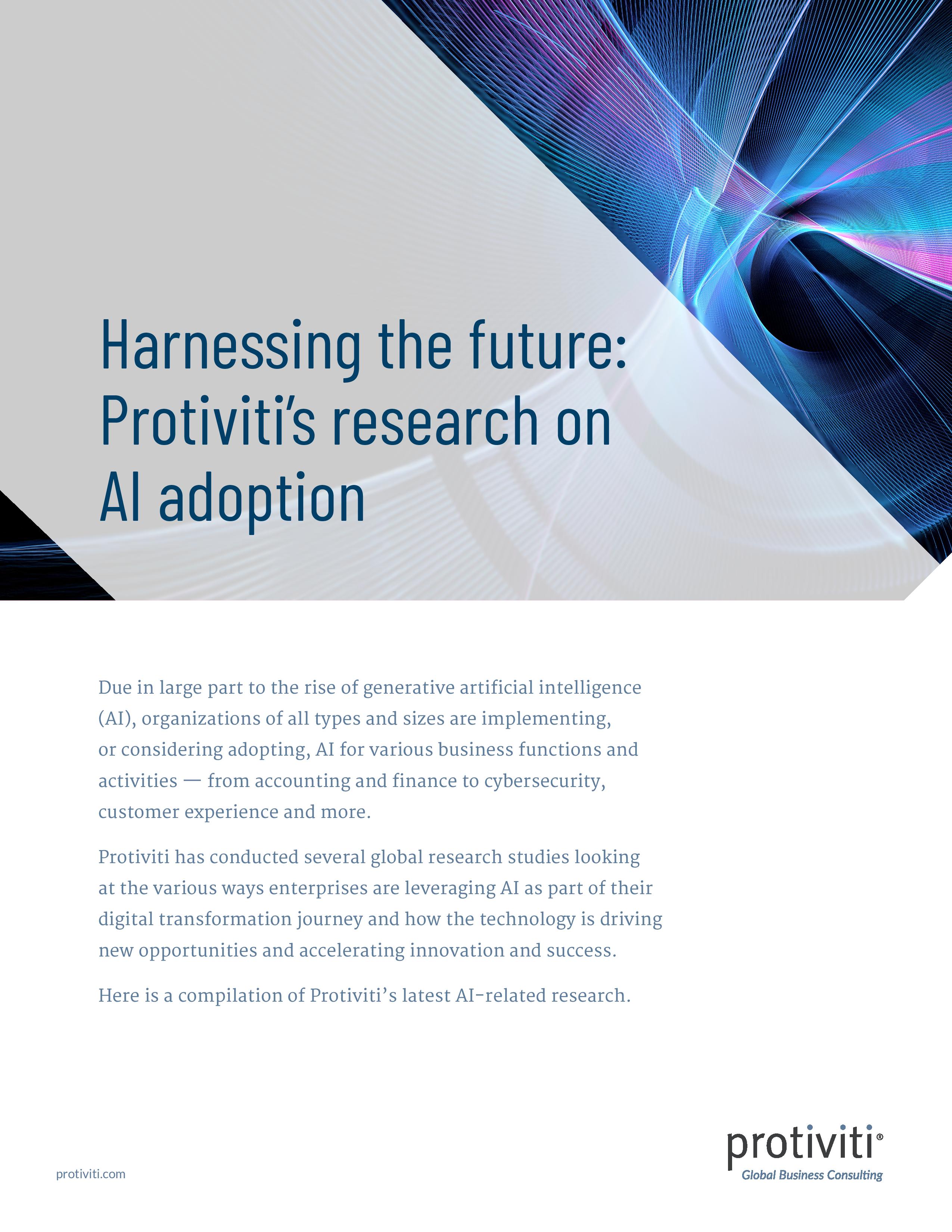 screenshot of the first page of Harnessing the Future Protiviti’s Research on AI Adoption