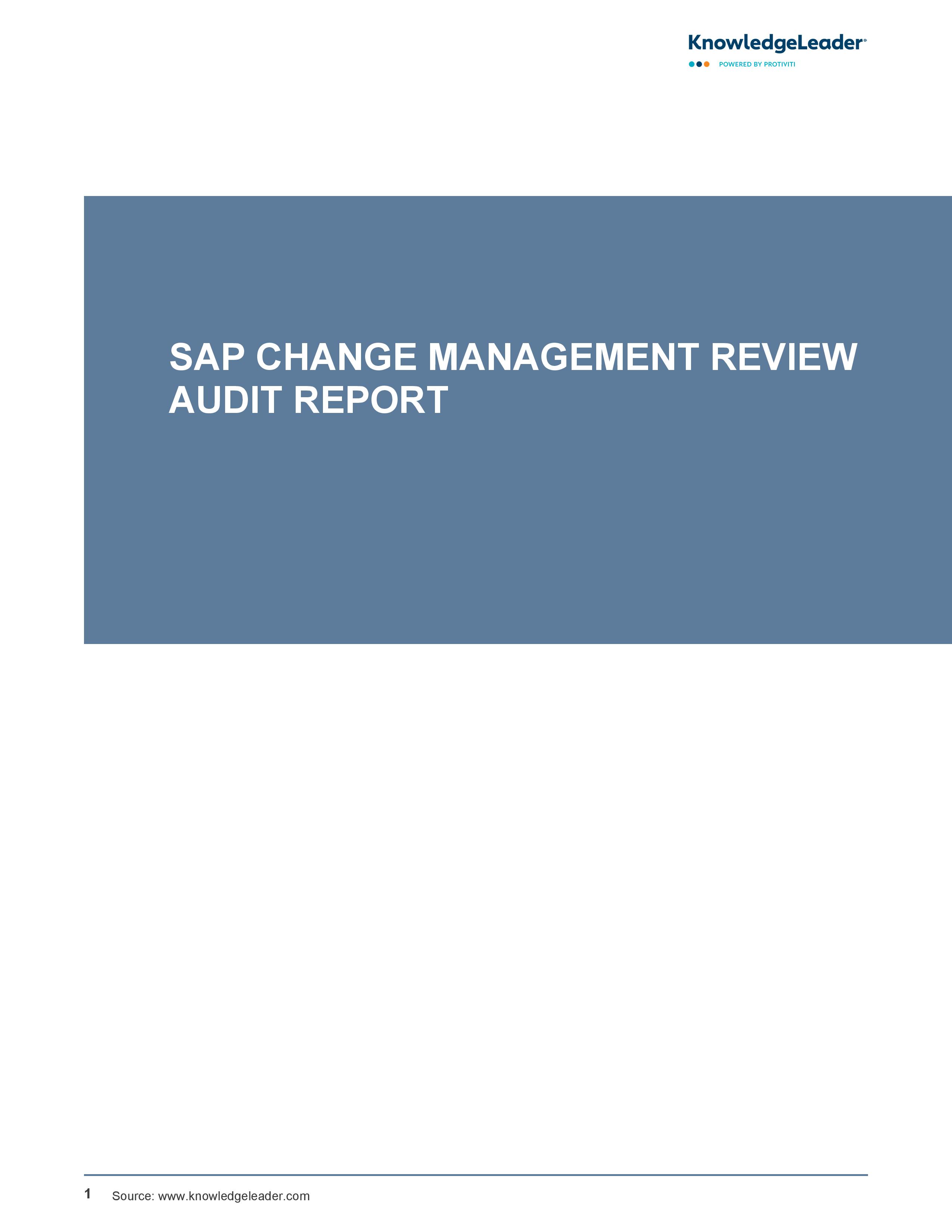 Screenshot of the first page of SAP Change Management Review Audit Report