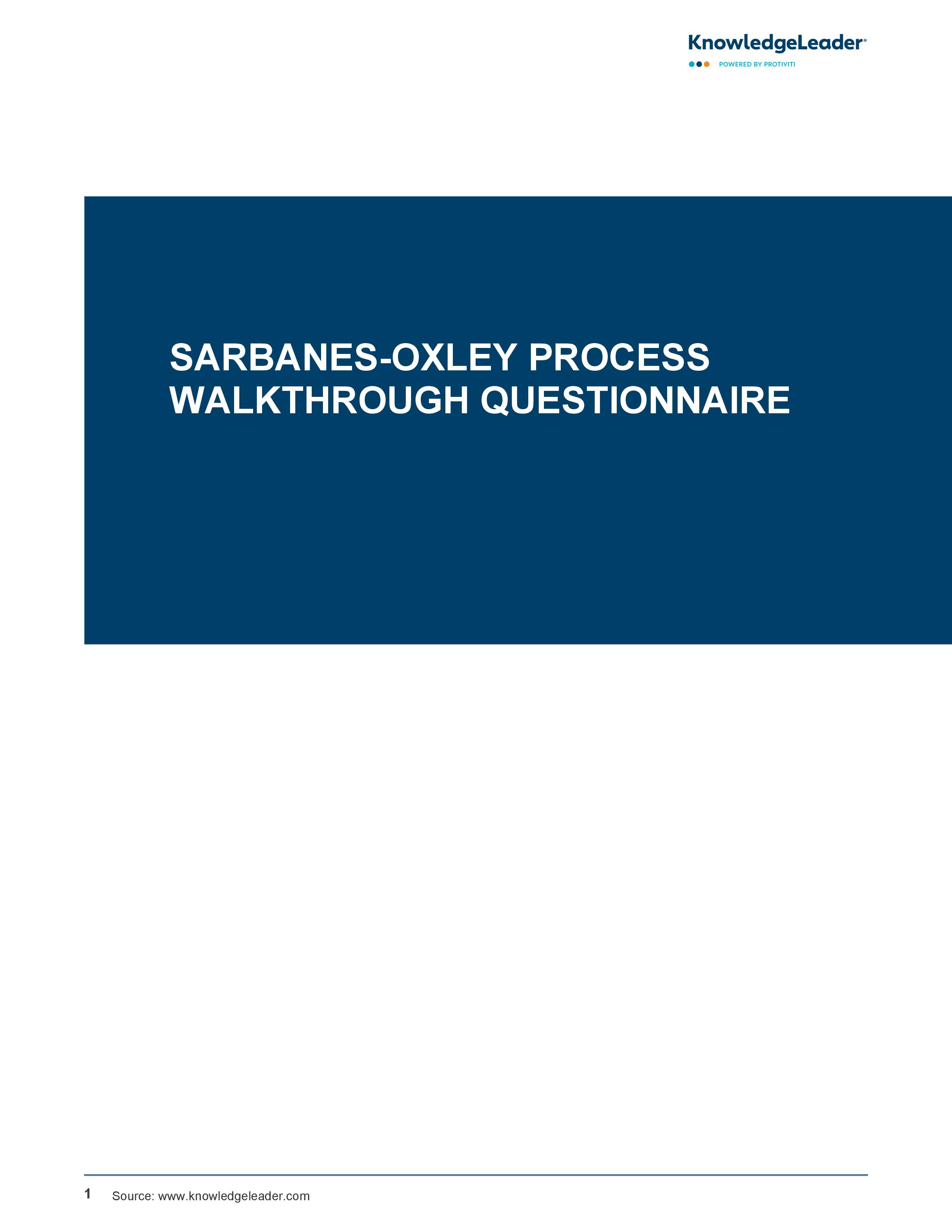 screenshot of the first page of Sarbanes-Oxley Process Walkthrough Questionnaire