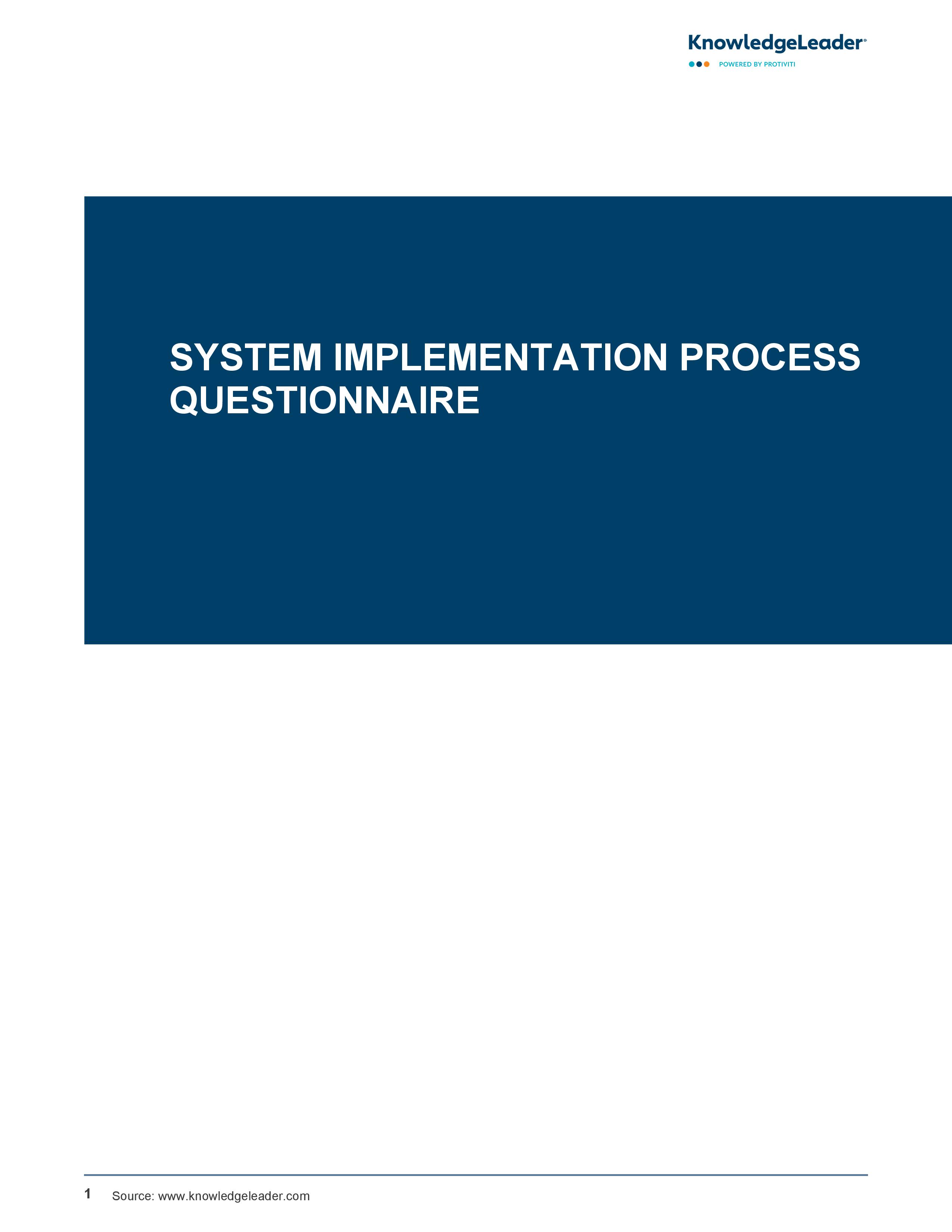 screenshot of the first page of System Implementation Process Questionnaire