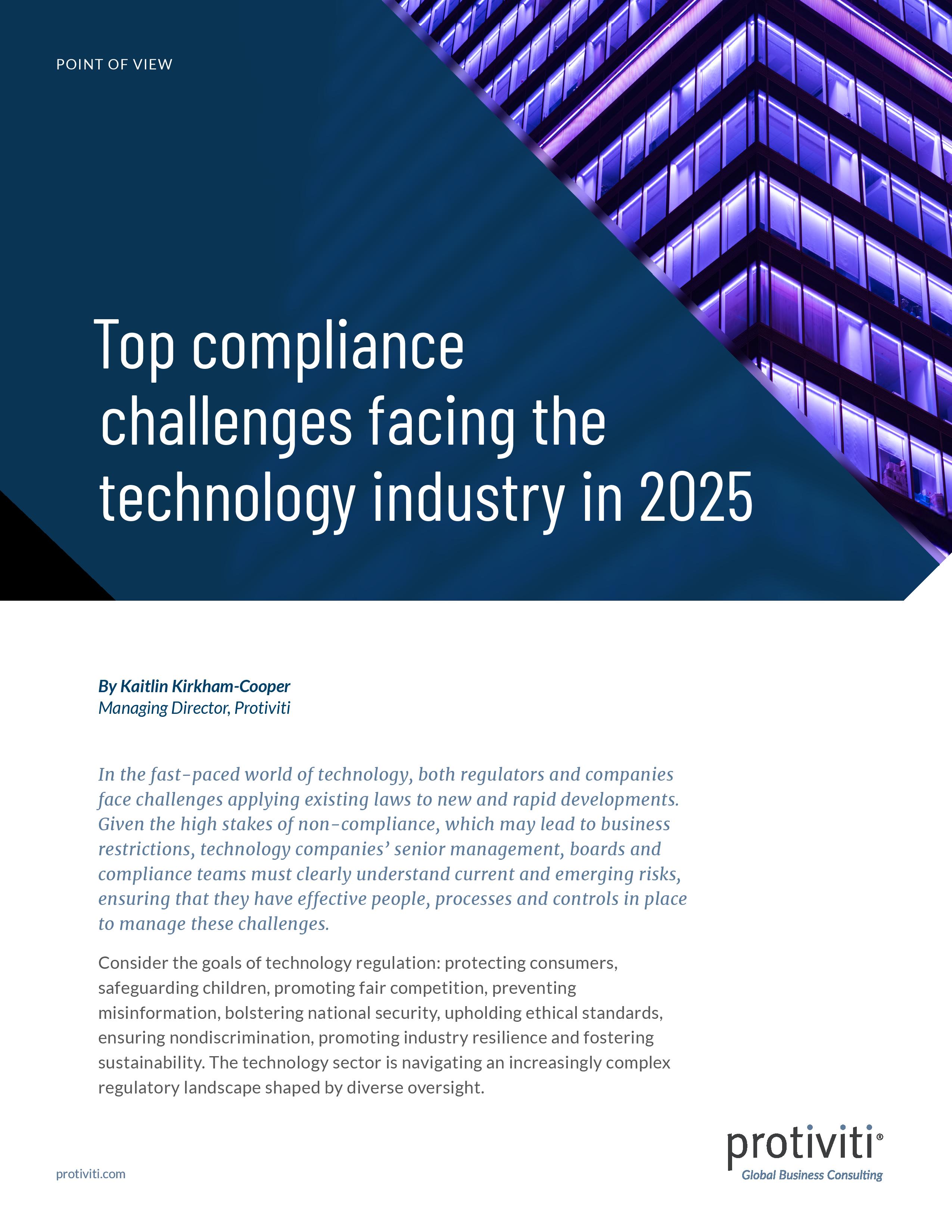 screenshot of the first page of Top Compliance Challenges Facing the Technology Industry in 2025