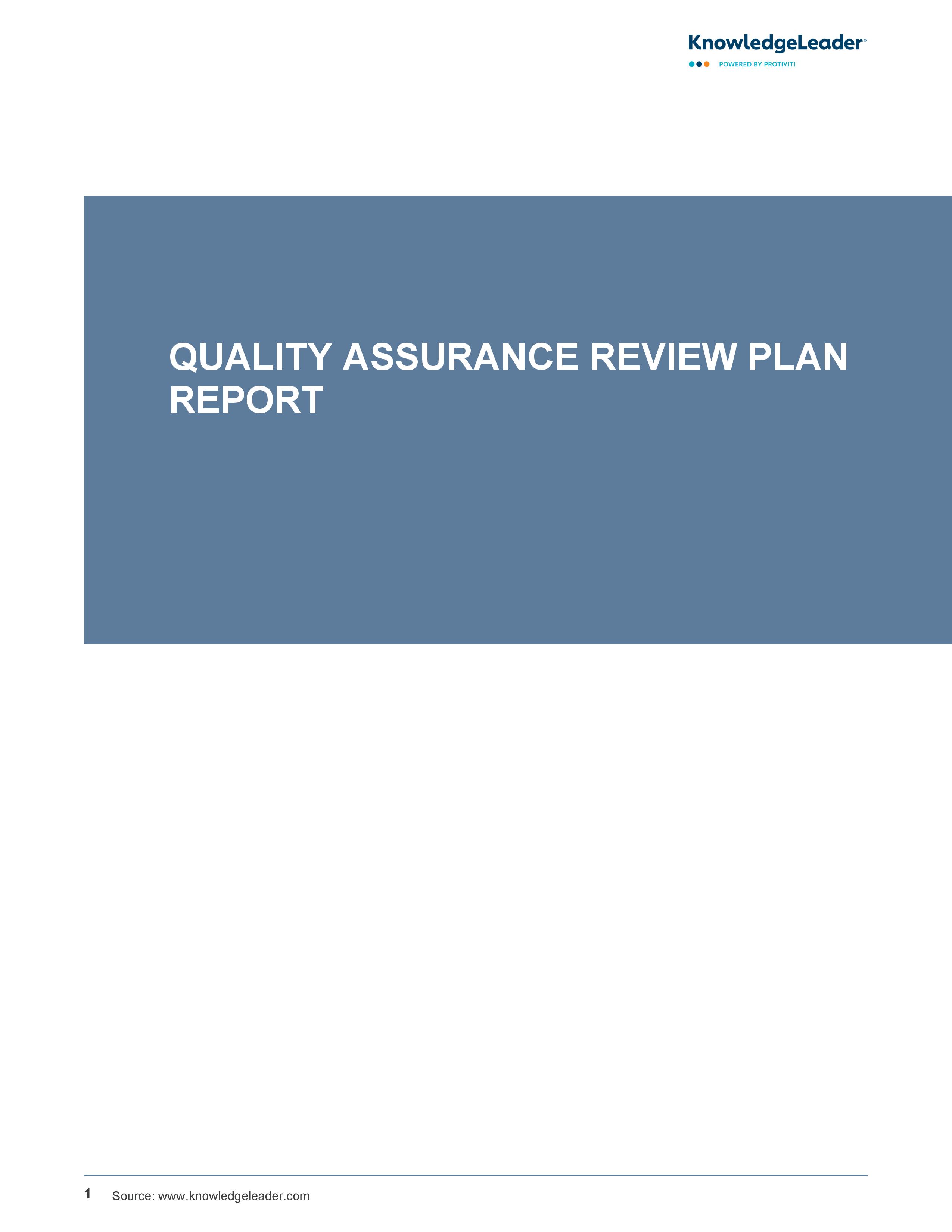 screenshot of the first page of Quality Assurance Review Plan Report