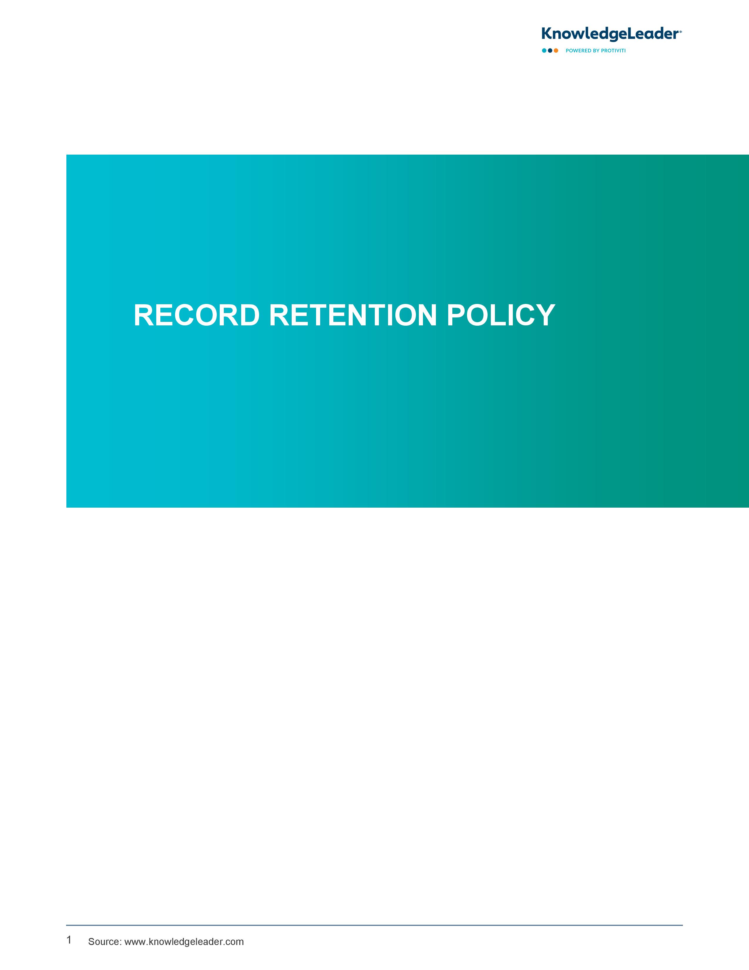 screenshot of the first page of Record Retention Policy