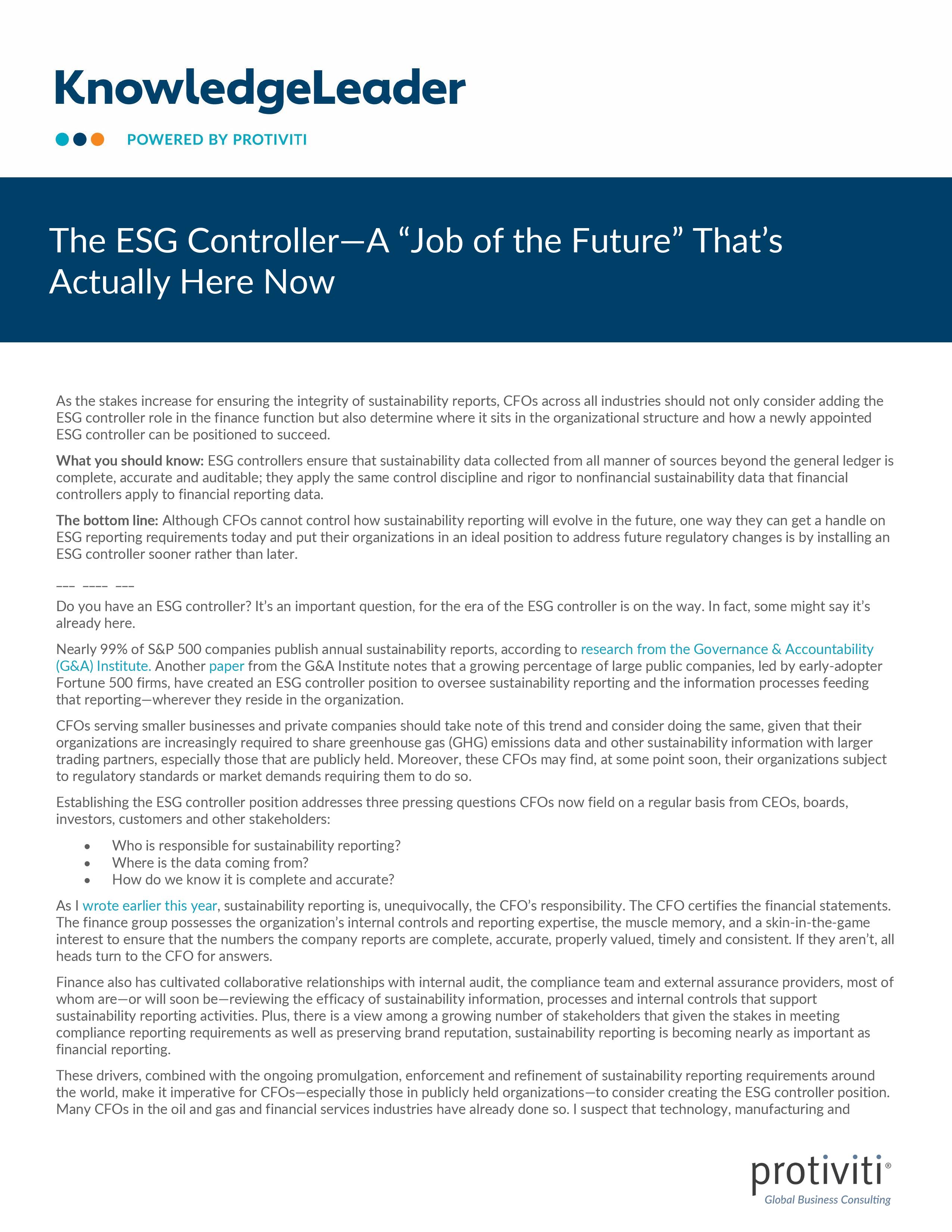 screenshot of the first page of The ESG Controller—A “Job of the Future” That’s Actually Here Now