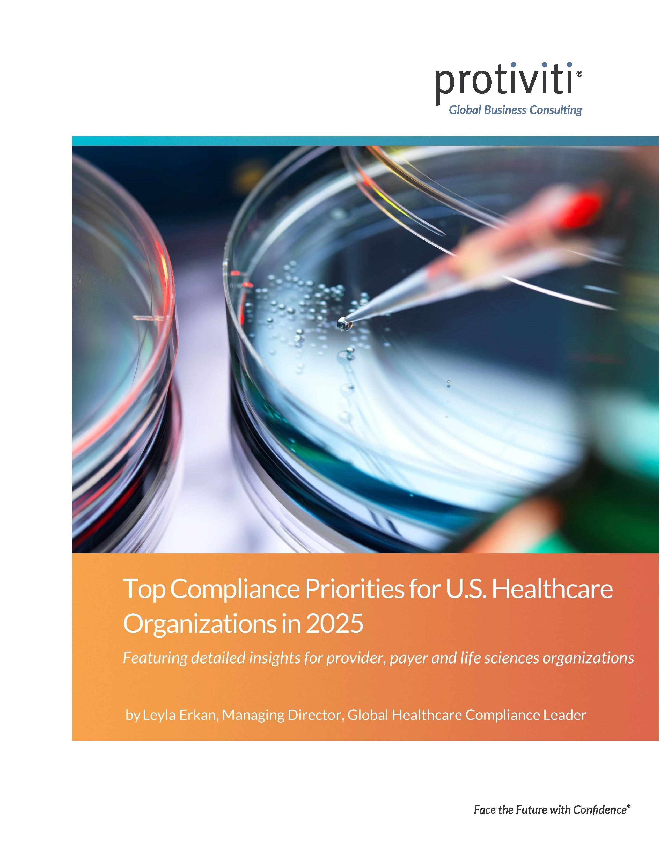 screenshot of the first page of Top Compliance Priorities for U.S. Healthcare Organizations in 2025