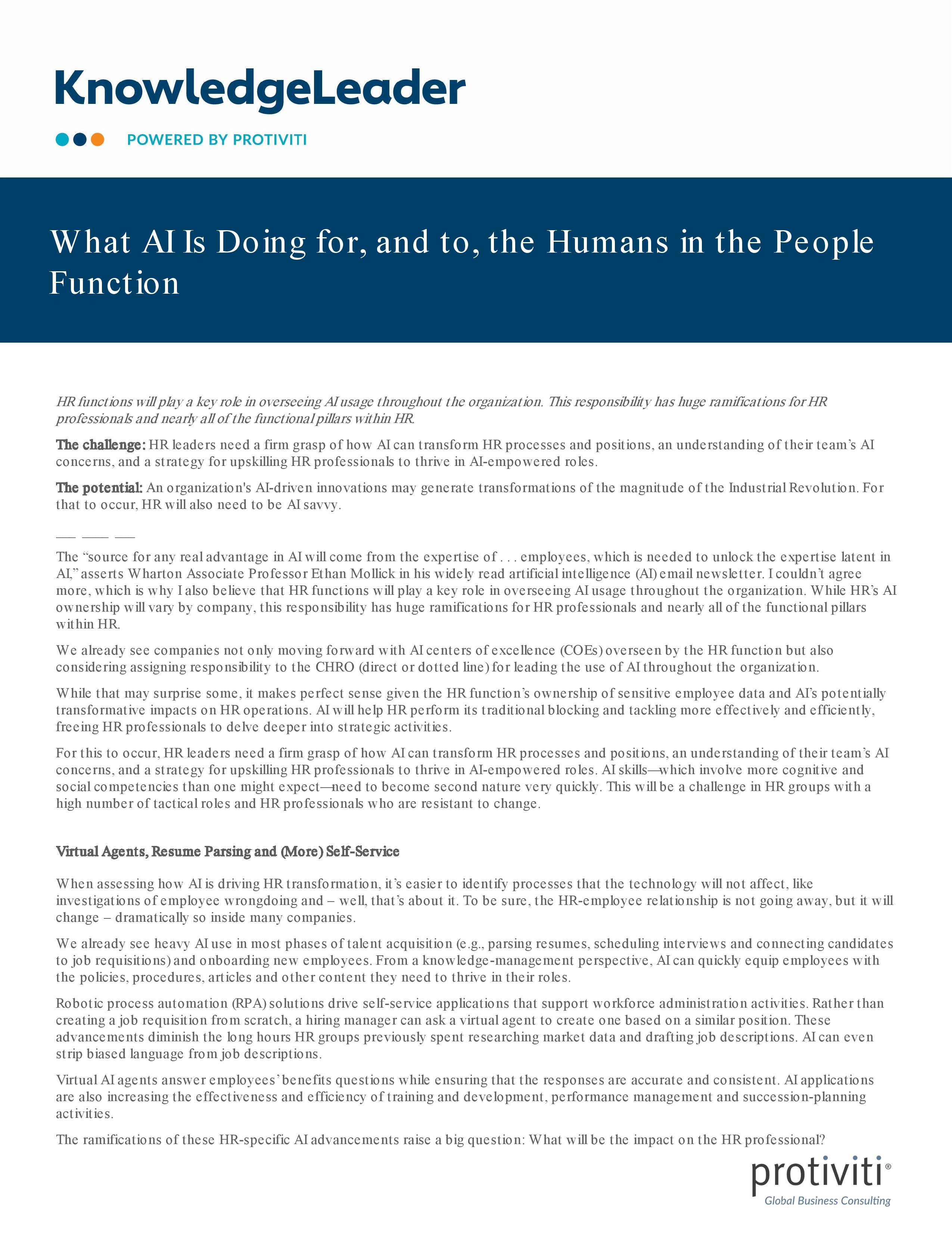 screenshot of the first page of What AI Is Doing for, and to, the Humans in the People Function