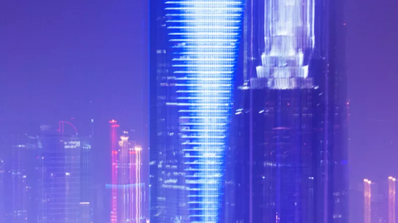 image of purple skyscrapers